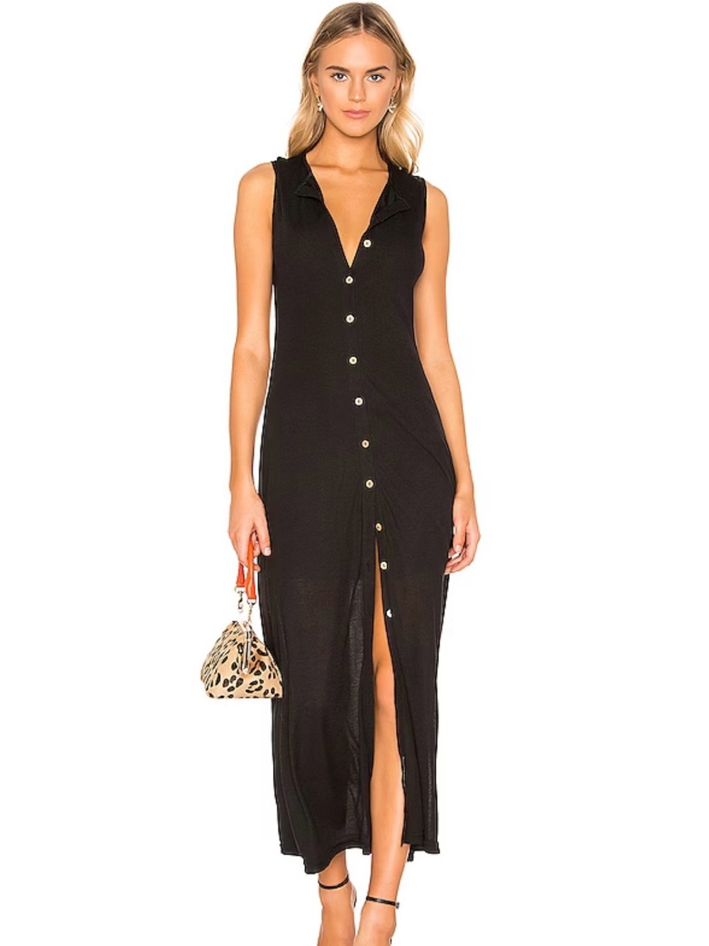 NWT Callahan Black Sleeveless Button-Front Maxi Dress